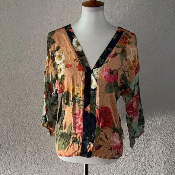 Farm Rio x Anthropologie tassel tie floral top kimono shirt XS - Picture 3 of 9